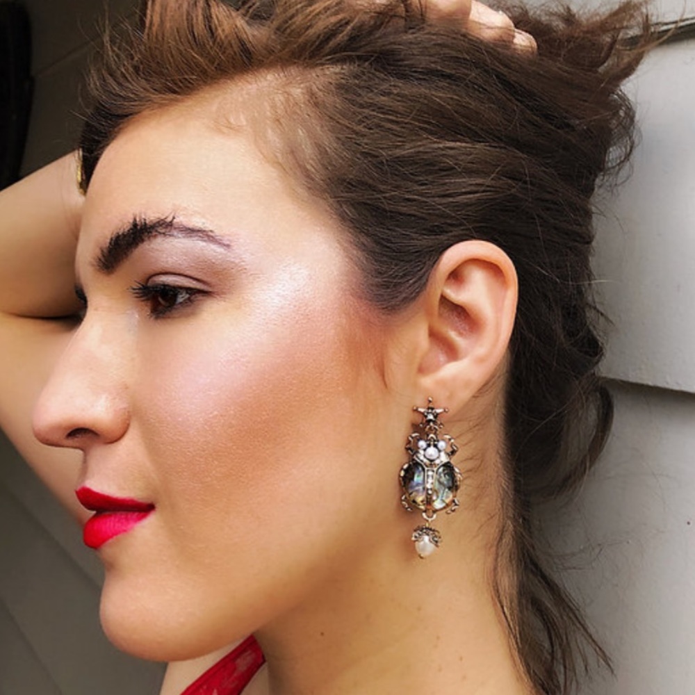 Gypsy Boho Jeweled Scarab Star & Skull Earrings - Picture 3 of 3
